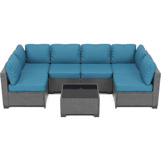 Seven Piece Modular Outdoor Furniture Set With PE Rattan Wicker