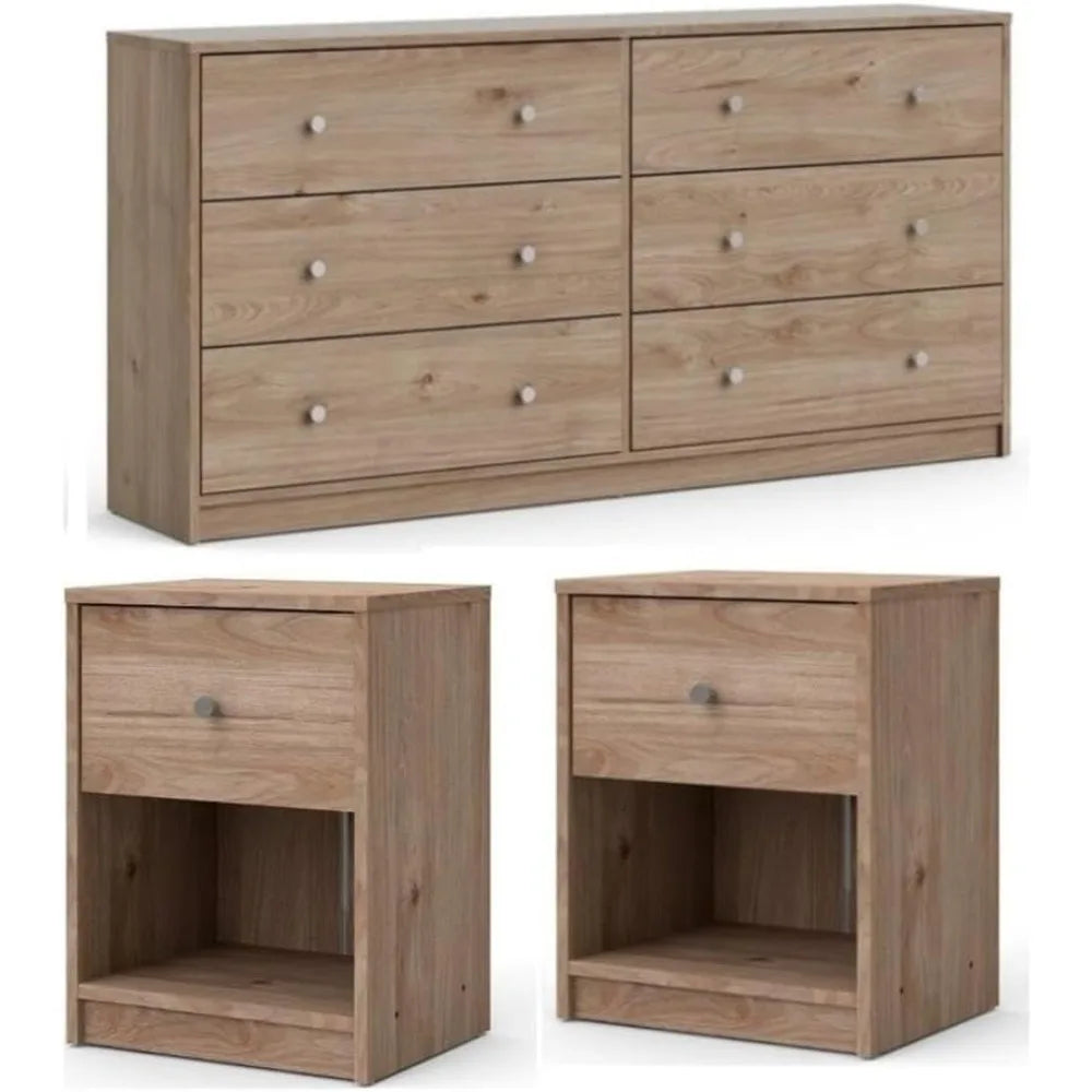 3 Piece Dresser and Nightstand Bedroom Set in Jackson Hickory