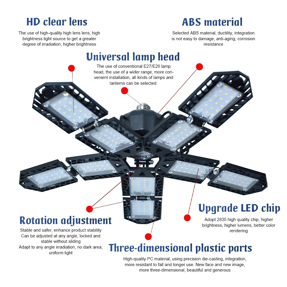 E27 LED Garage Light 180W Foldable 15000 Lumens For Home