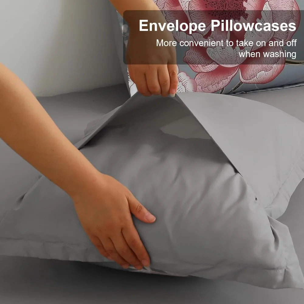 Floral Comforter Set Pink Gray King Size Bed In Bag