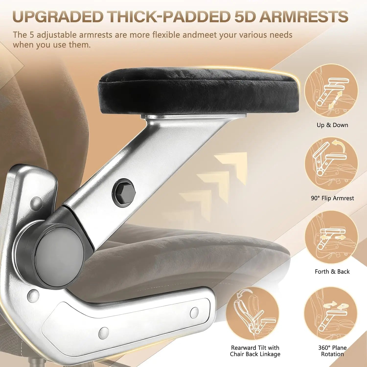 600LBS Big Tall Fabric Executive Office Chair 5D Flip Arms