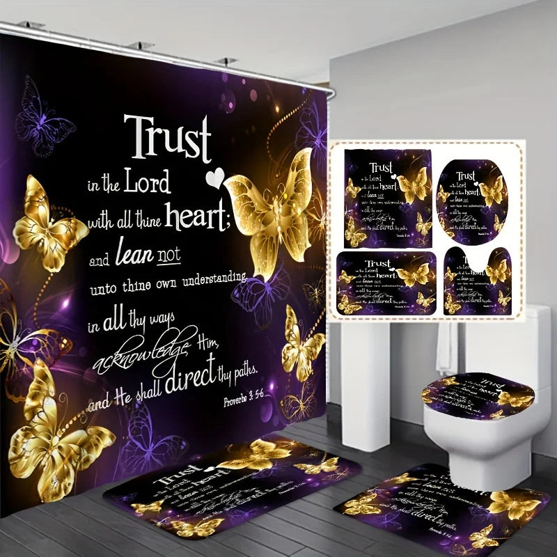 Inspirational Butterfly Bathroom Four Piece Set With Golden Butterflies