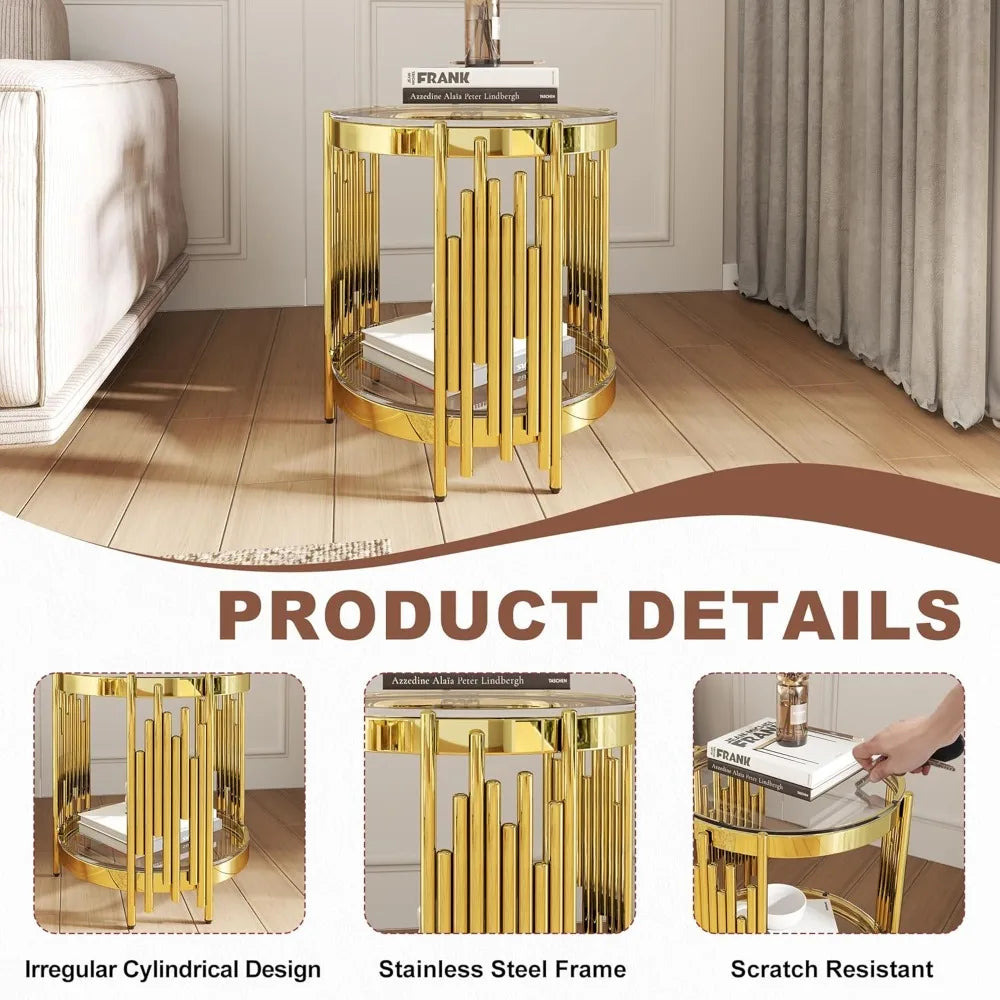 3 Piece Glass Coffee Table Set With Round Stainless Steel