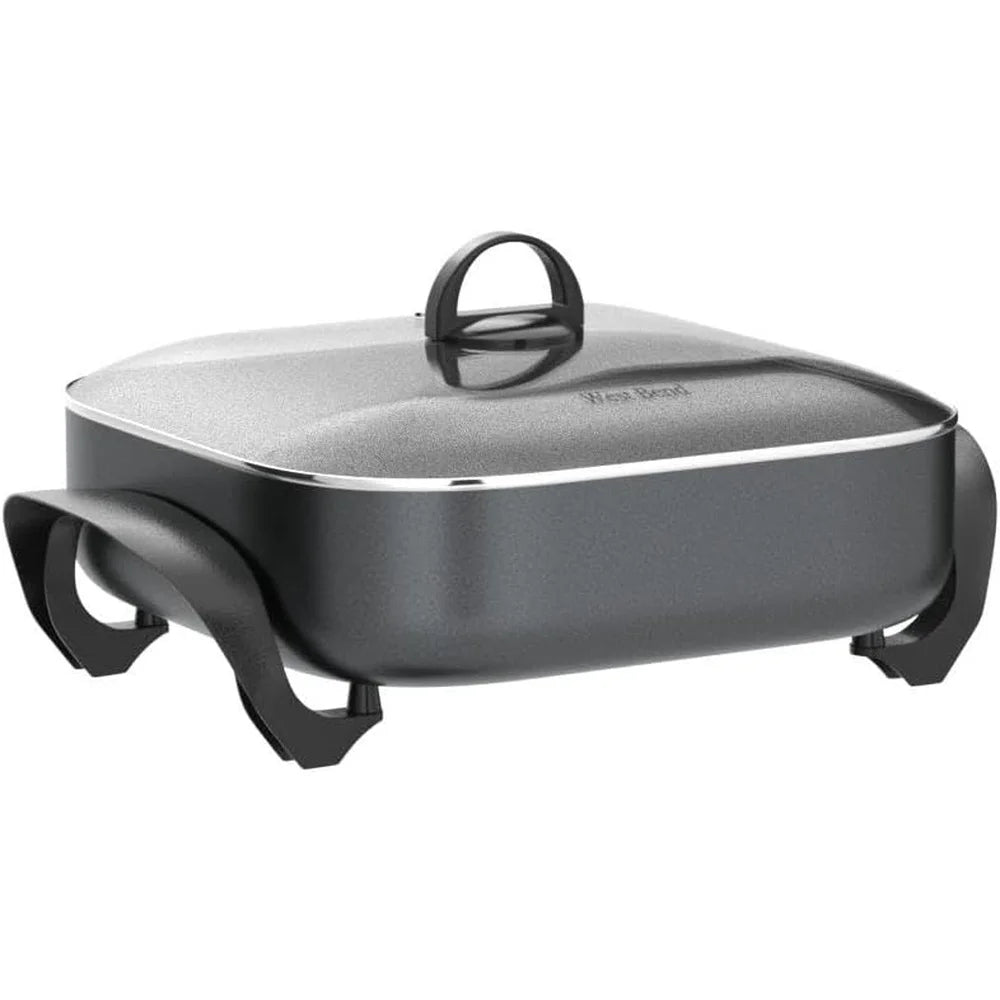 Electric Skillet Family Size Deep Nonstick Griddle Diamond Coating Scratch Resistant Tempered Glass Lid Dishwasher Safe Cooking