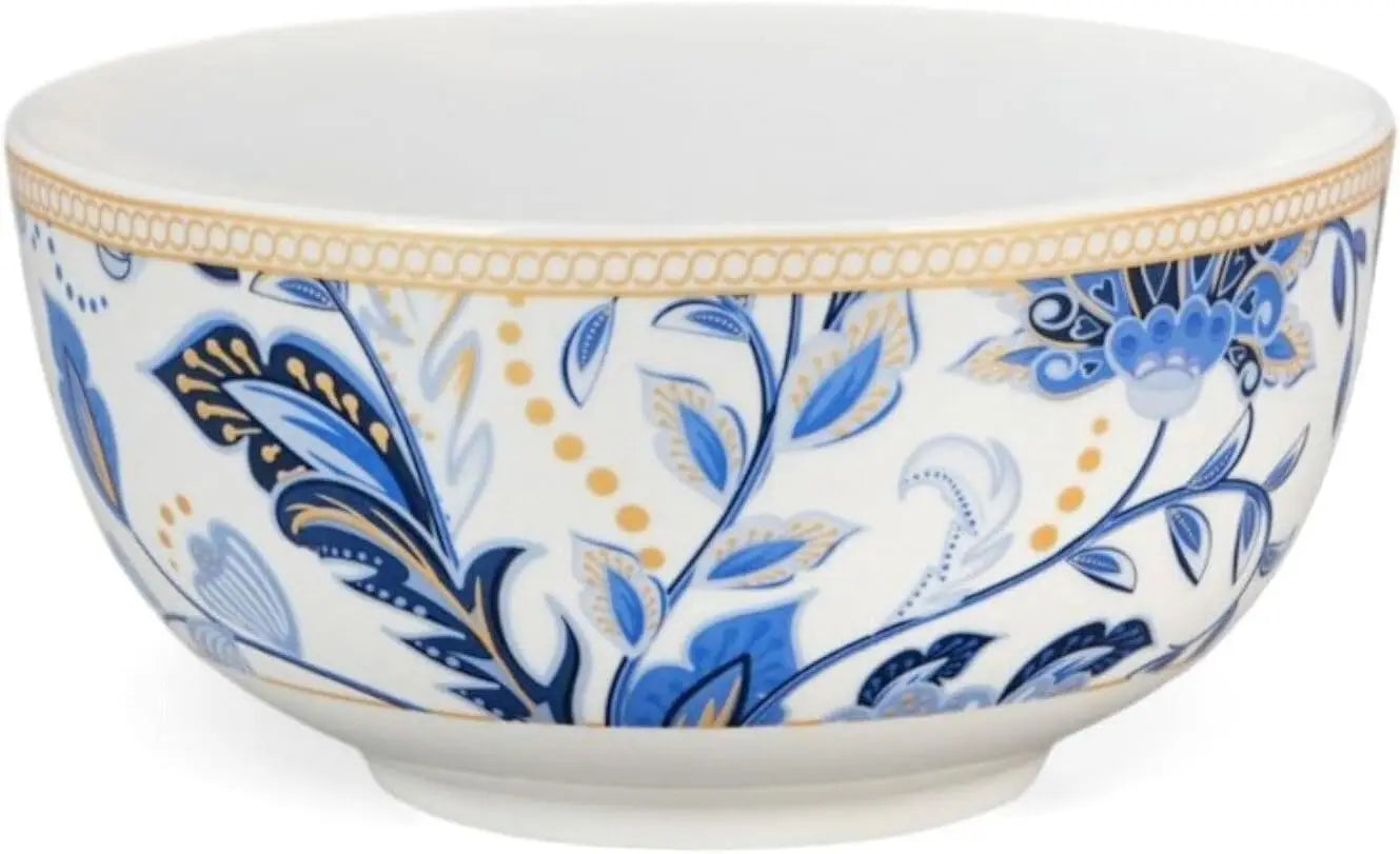 Bone China Dinnerware Set of 24 for 6 pers. Dessert Plate Dinner Plate Soup Plate with Serving Bowls (Melodie de Fleurs)