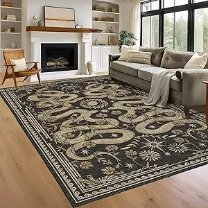 Snake 8 x 10 Rug for Living Room Washable Non Slip Forest Soft Low-Pile Stain Resistant Thin Large Throw Carpet for Bedroom Dini