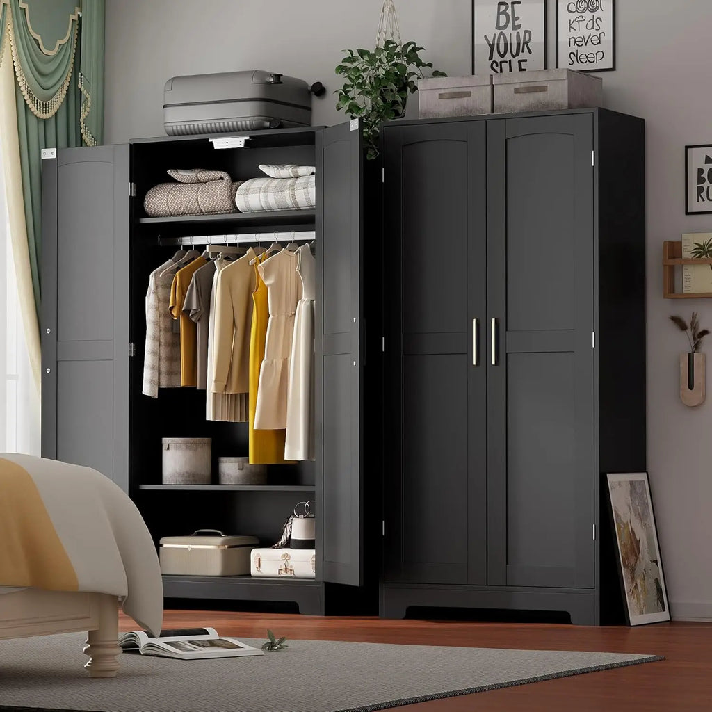 Modern Wooden Armoire Wardrobe Closet With Doors And Shelves