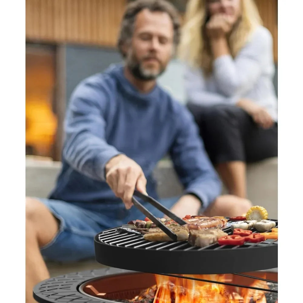 43 Inch Fire Pit With BBQ Grill Outdoor Wood Burning