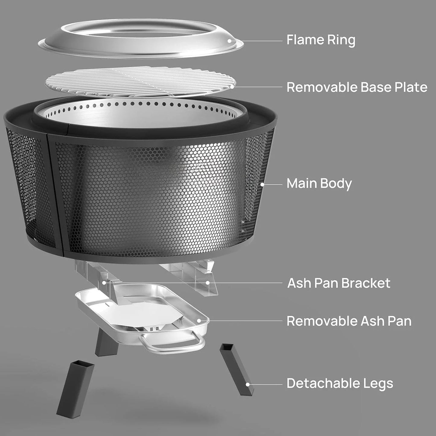 [New Arrival, Limited Stock!]29 Inch Smokeless Fire Pit for Outdoor Wood Burning, Stainless Steel Camping Stove with Stand, Remo