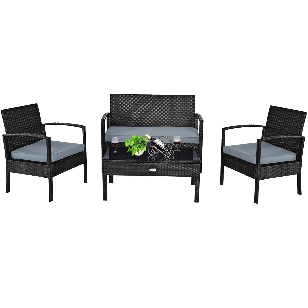 4PCS Patio Rattan Furniture Set Garden Deck