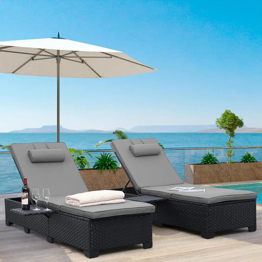 Outdoor Chaise Lounge Chairs for Outside Patio Furniture Set of 2 Wicker Recliner Black
