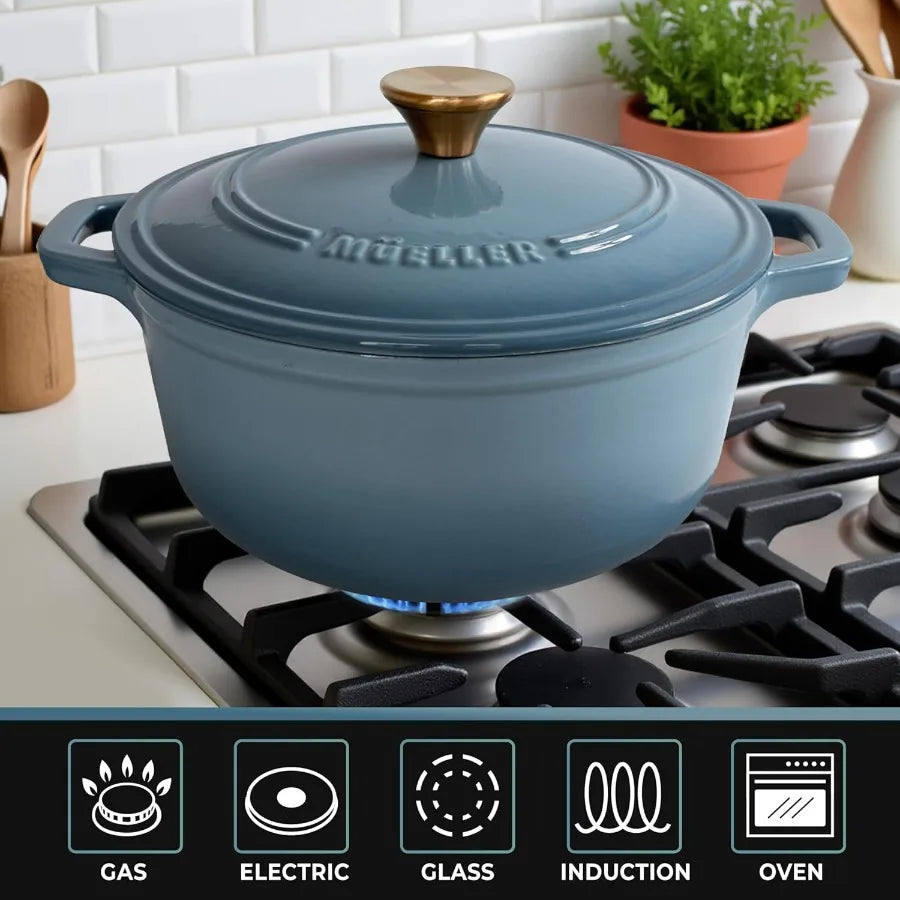 MELLERHOME 6 Quart Enameled Cast Iron Pot Dutch Oven HeavyDuty OvenSafe up to 500 F Across All Cooktops Bread Pan with Lid Knob