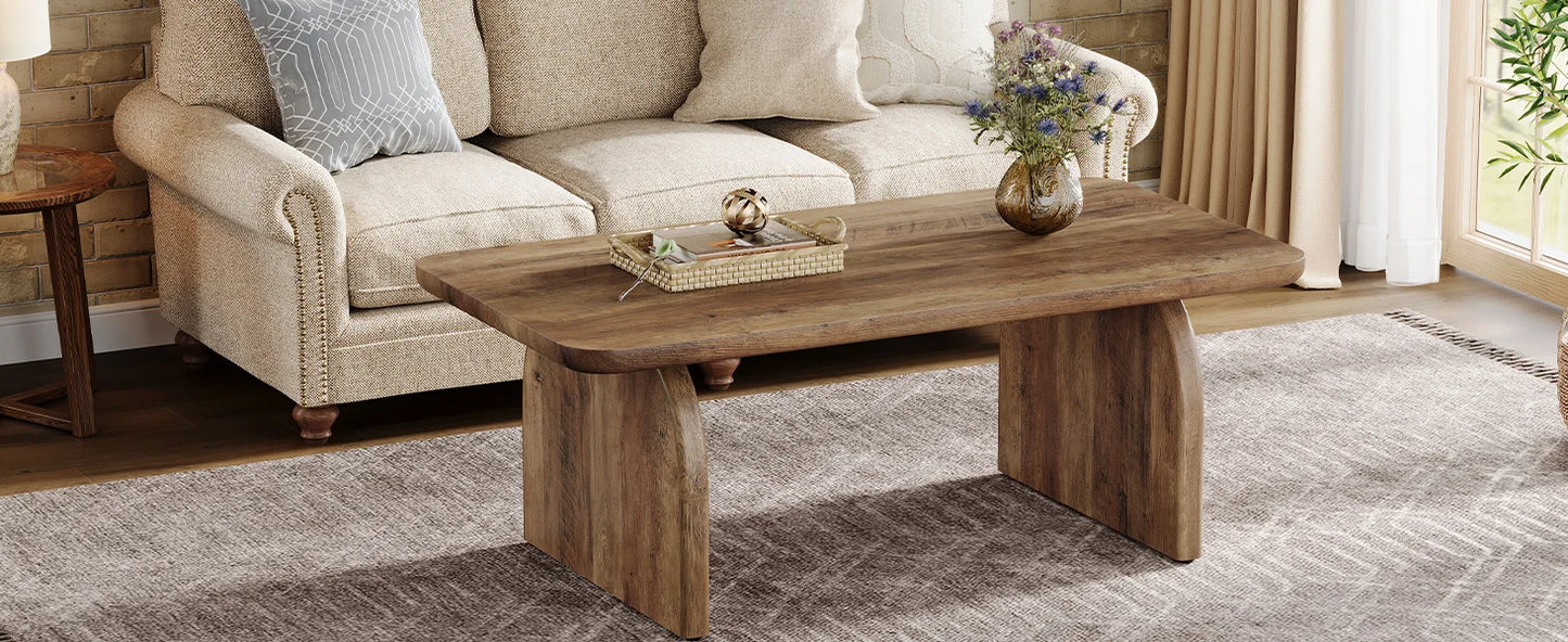Rectangular Wood Coffee Table Farmhouse Low Profile Sturdy Base