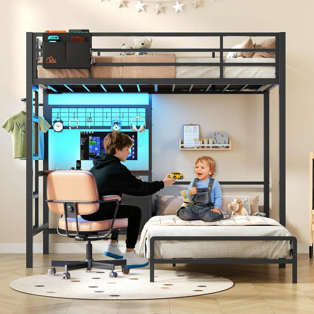 L Shaped Twin Over Twin Bunk Bed With Desk Storage