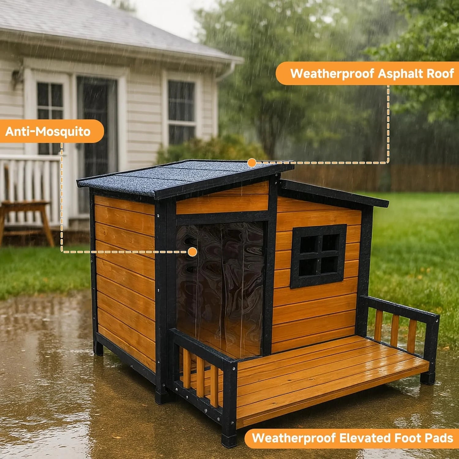 Large Wooden Insulated Dog House With Elevated Floor Outdoor Shelter