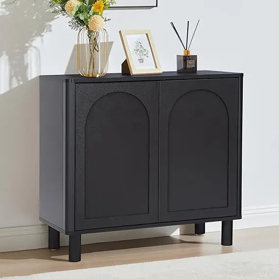 Contemporary Arched Door Sideboard Buffet, Solid Wood Leg Kitchen Storage Cabinet, Accent Console Table