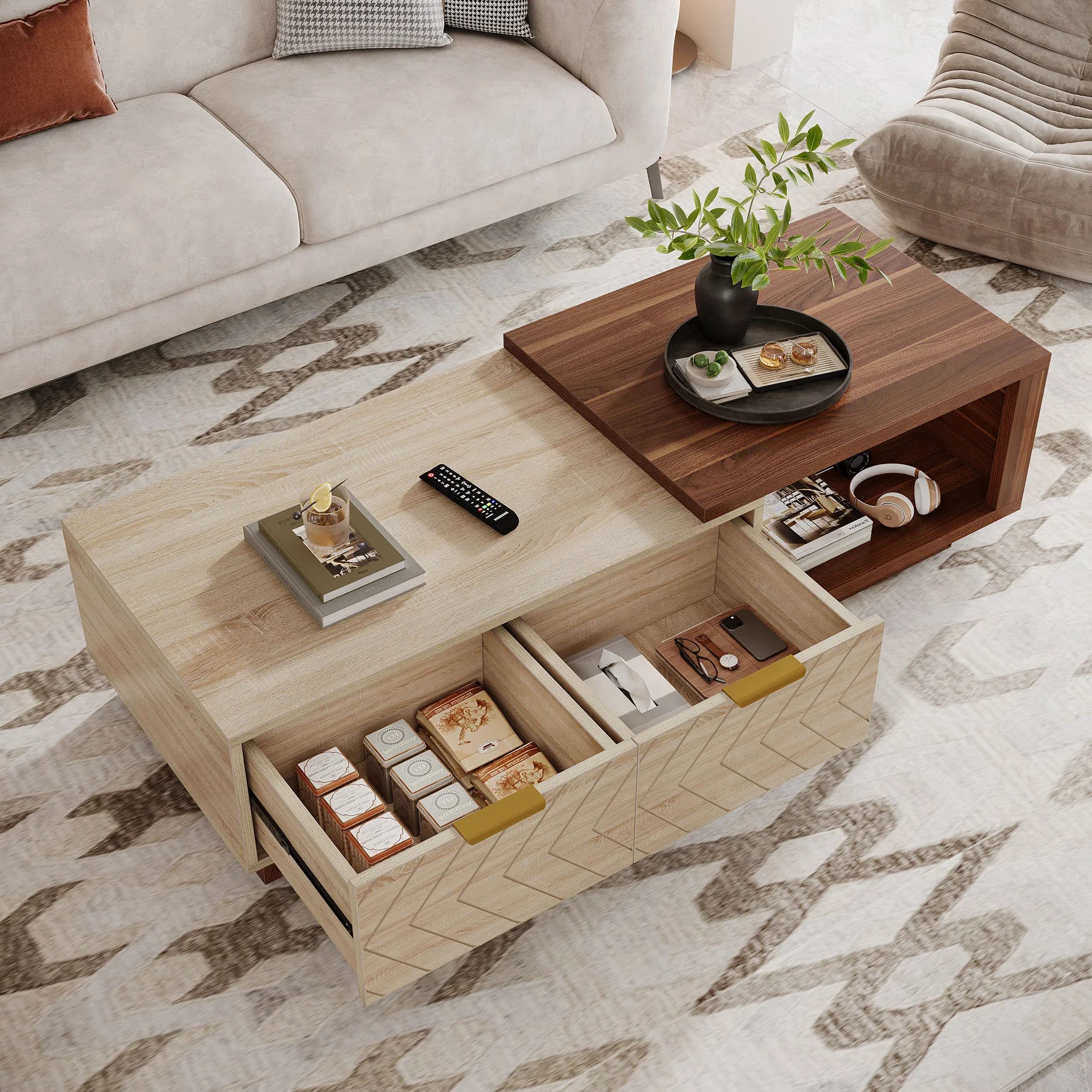Tribesigns Extendable Coffee Table 42 To 65 Inches With Drawers