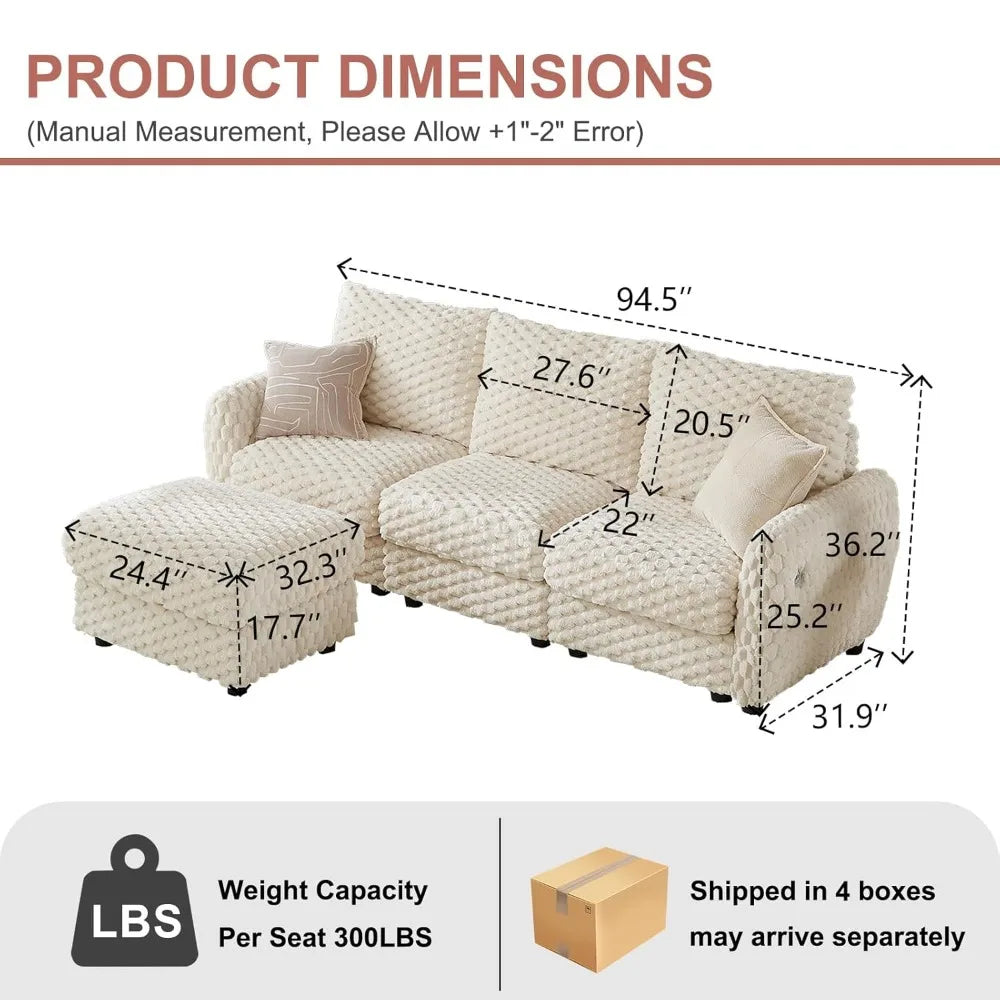 Modular L Shape Sectional Sofa 94.5 Inches Deep Seat for Living Room