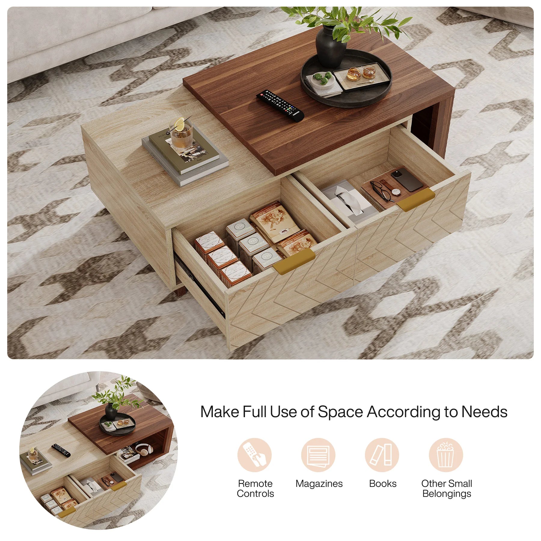 Tribesigns Extendable Coffee Table 42 To 65 Inches With Drawers