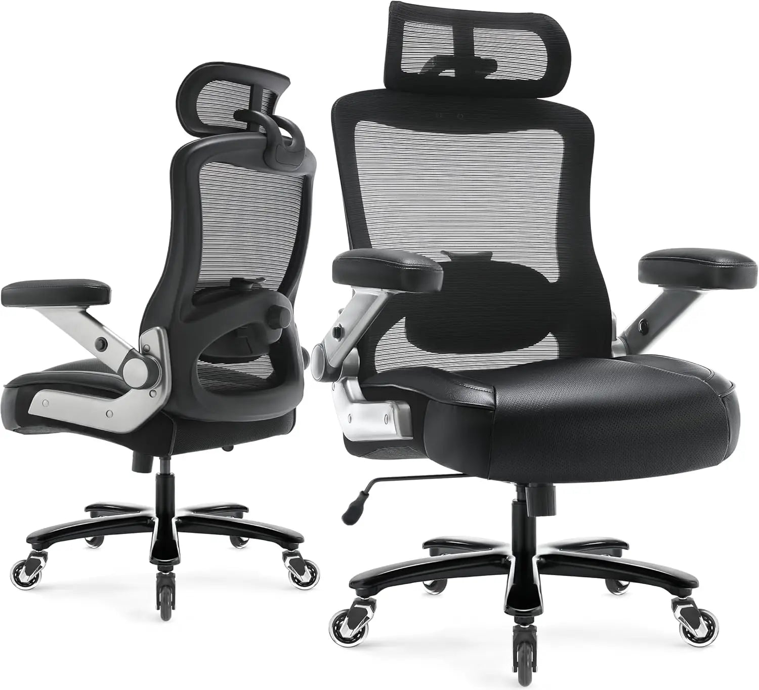 600 LB Big and Tall Office Chair with 3D Flip Arms Large Wheels Extra Wide Seat