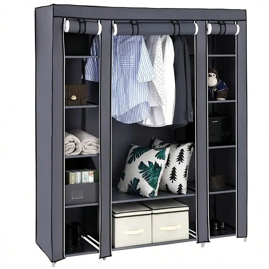 69 Inch Portable Clothes Closet Wardrobe Organizer Gray