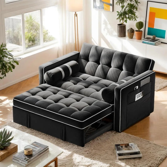 3 in 1 convertible sleeper sofa bed,pull out couch for living room with usb ports & side pockets,adjustable backrest,velvet,lov