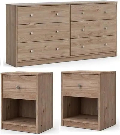3 Piece Dresser and Nightstand Bedroom Set in Jackson Hickory