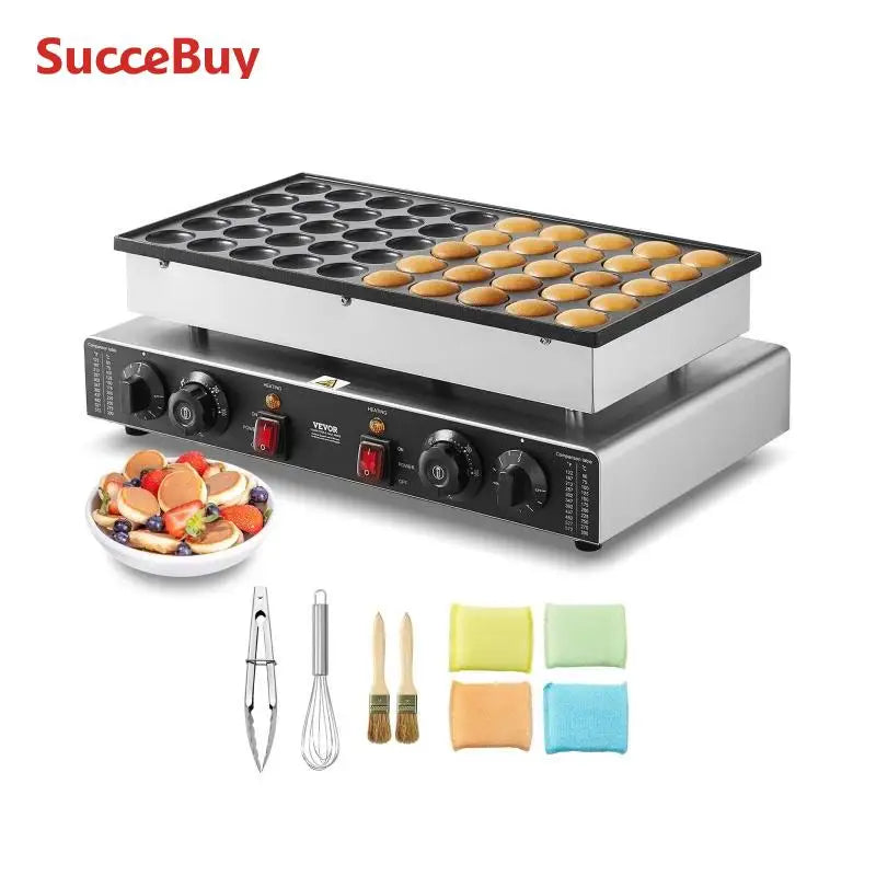 SucceBuy 50Pcs Mini Dutch Pancake Maker Dorayaki Baker Machine Commercial Non-stick Waffle Maker Dual Temp & Time Control