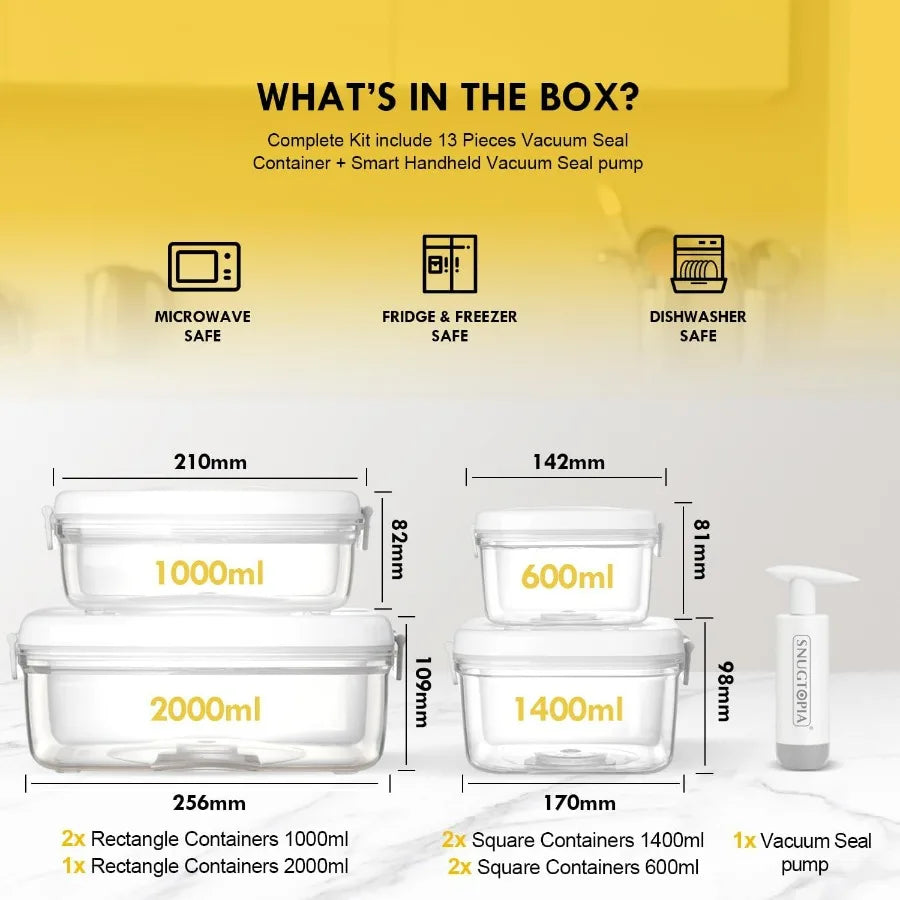 Vacuum Seal Food Storage Containers, Leakproof, Freshness, BPA-Free Kitchen Organizers, Ideal for Fruits, Veggies, Meats, Leftov