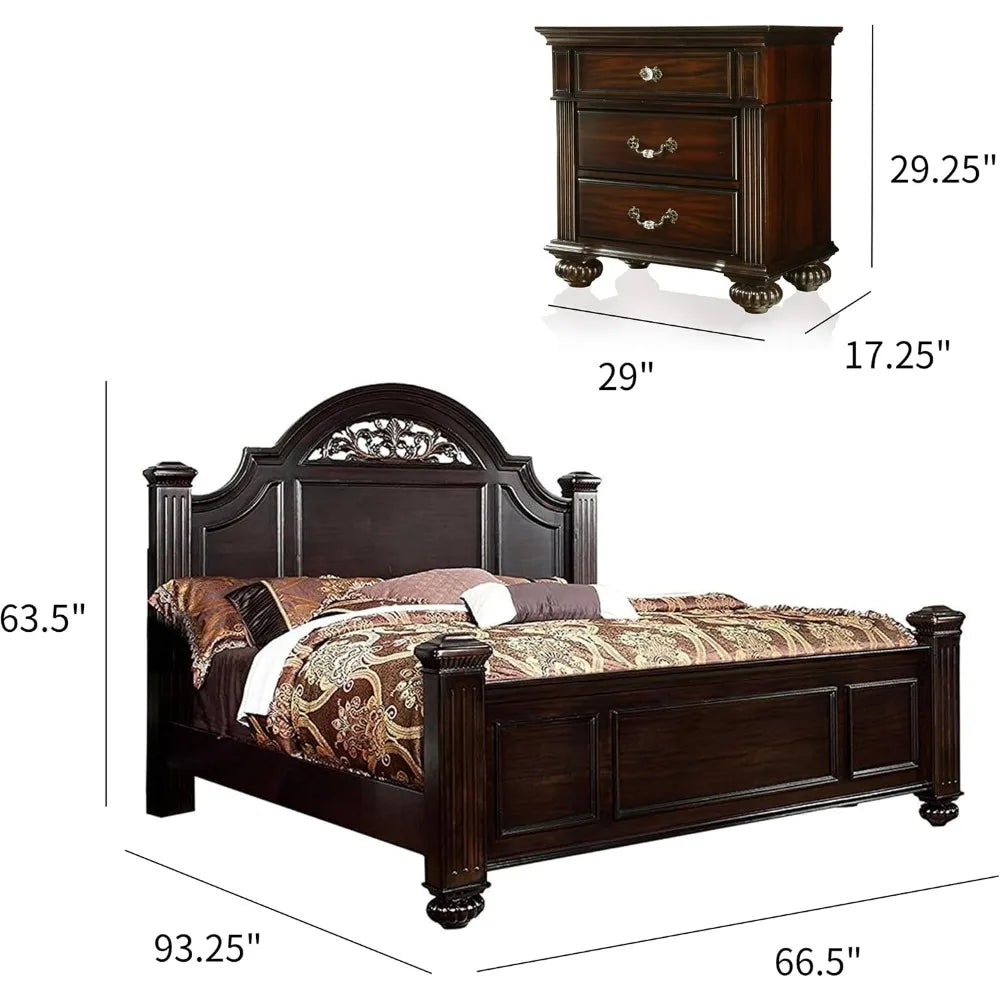 24/7 Shop at Home Syracuse 6-Piece Traditional Solid Wood Bedroom Set with Chest, Mirrored-Dresser and 2 Nightstands, Box Spring