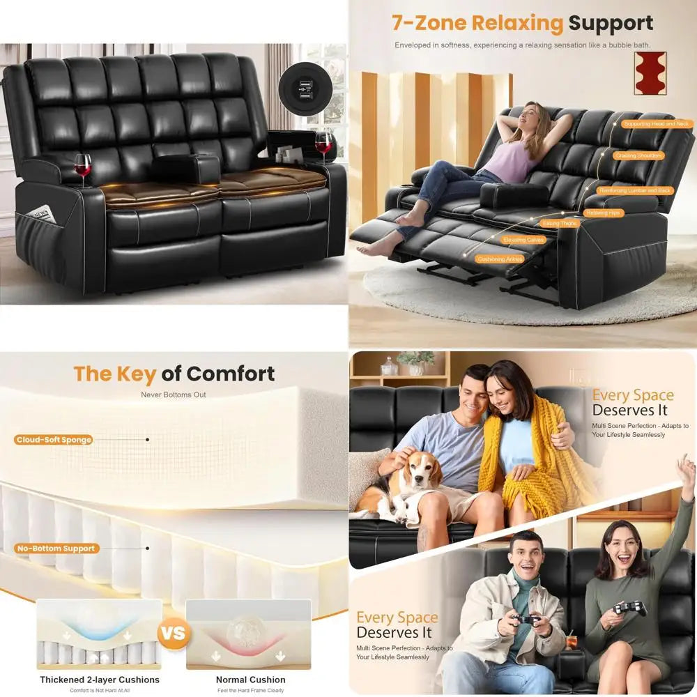 Double Reclining Loveseat With Removable Center Console And USB Ports For RV