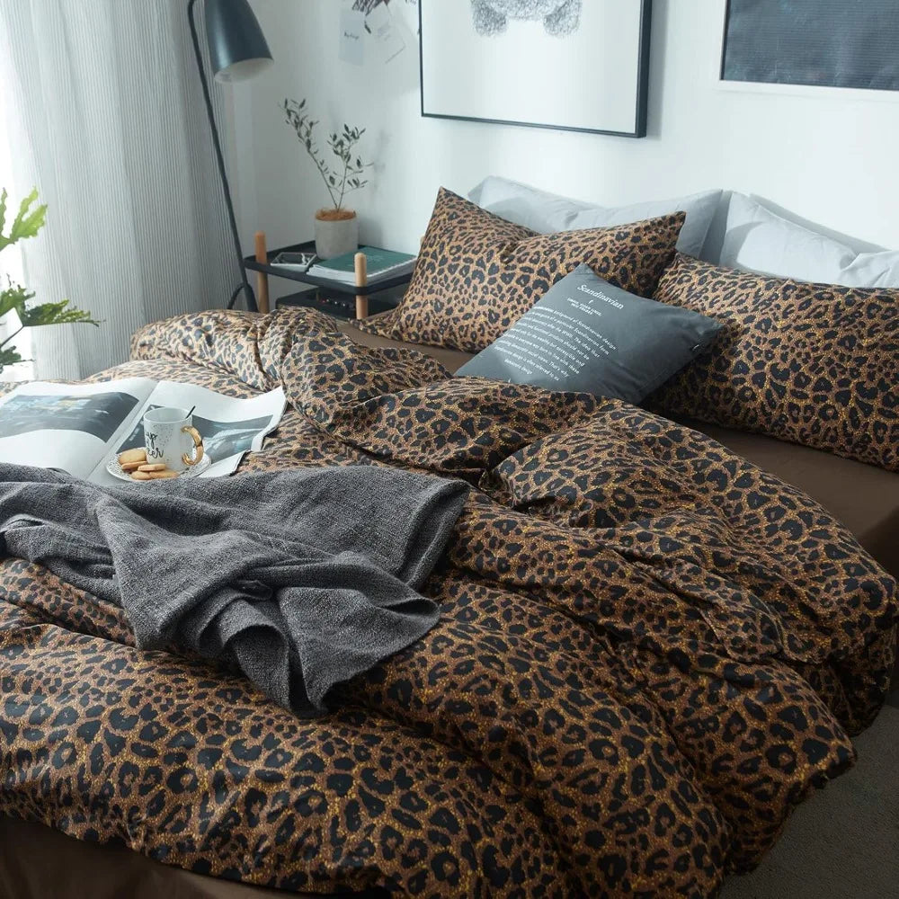 Leopard Print Comforter Set King-3 Pieces Animal Cheetah Printed Comforter Sexy Soft Fluffy Brown/Black Floral Print Bed