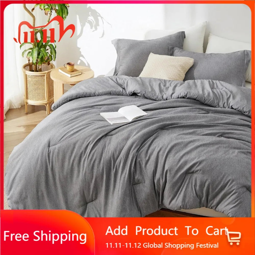 Bedsure Dark Grey Super King Size Comforter Set - All-Season Soft Bedding, 3-Piece Cationic Dyed Collection
