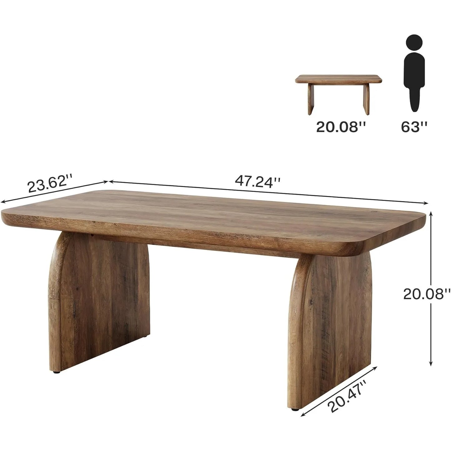 Rectangular Wood Coffee Table Farmhouse Center Table With Sturdy Base