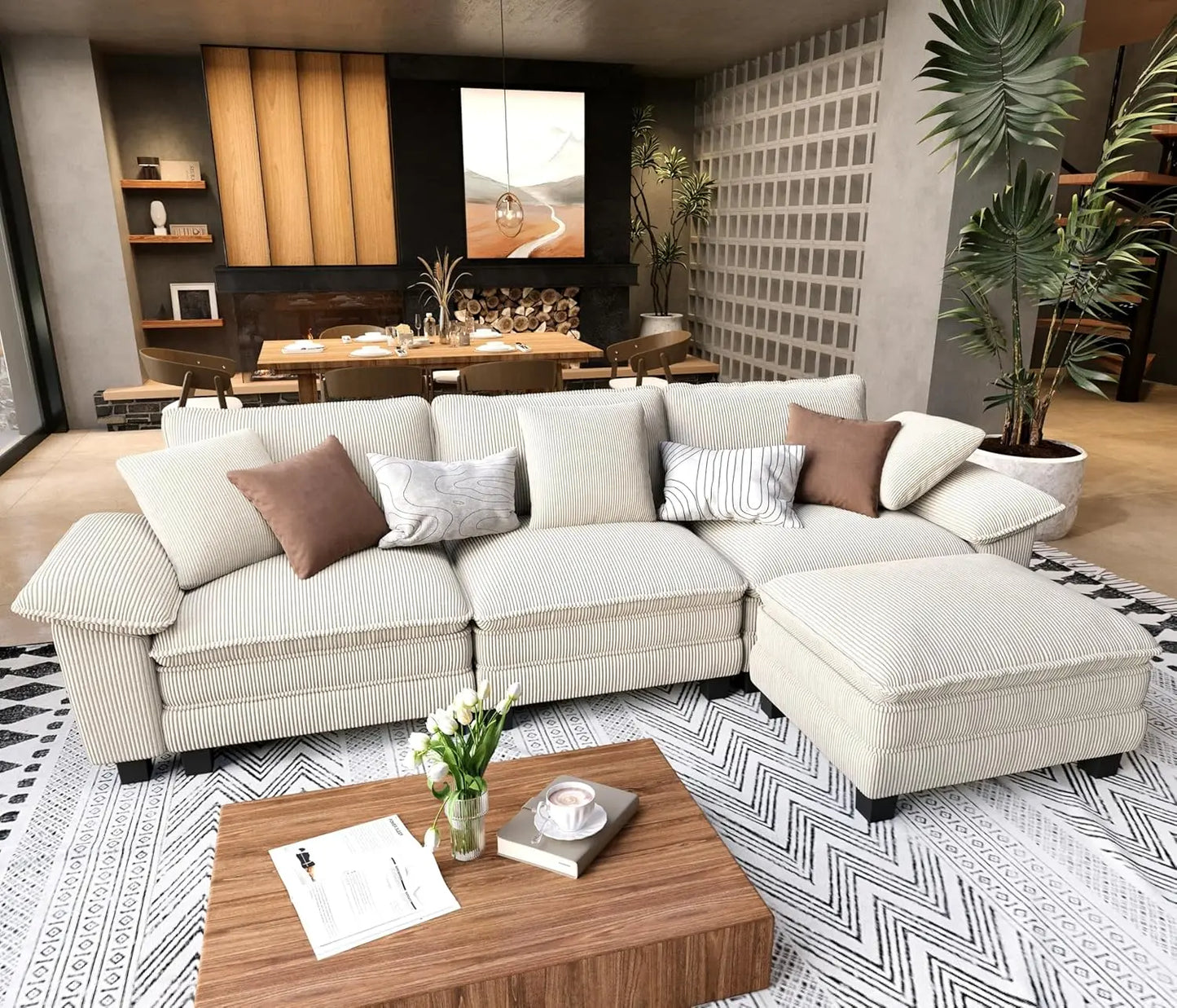 L Shaped Modular Cloud Couch Sectional Sofa Wide Armrests Ottoman