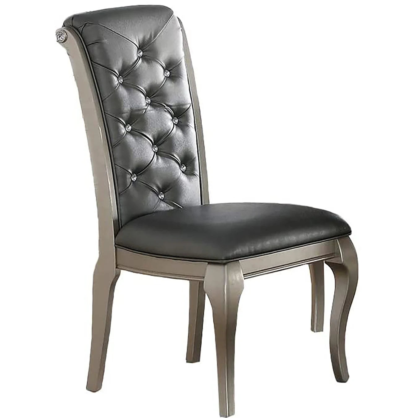 Silver Round Dining Set With Tufted Chairs And Shelf