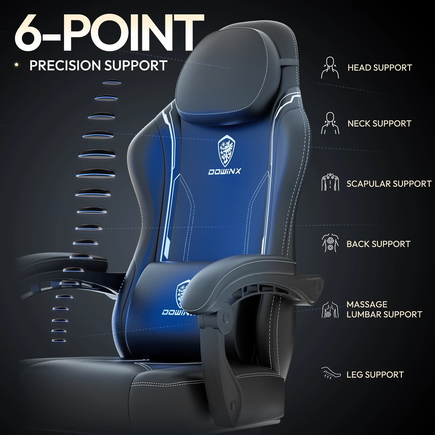 Dowinx Ergonomic Gaming Chair With Massage Lumbar Support And Footrest