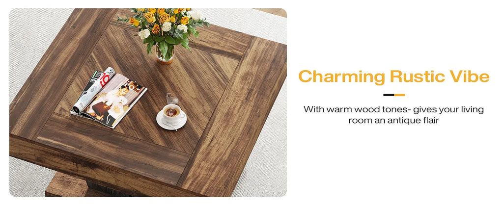 Little Tree Rustic Brown Square Coffee Table For Living Room