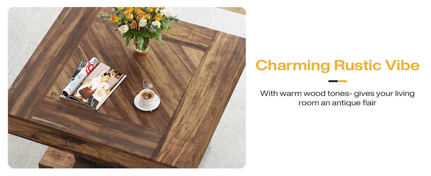 Little Tree Rustic Brown Square Coffee Table For Living Room