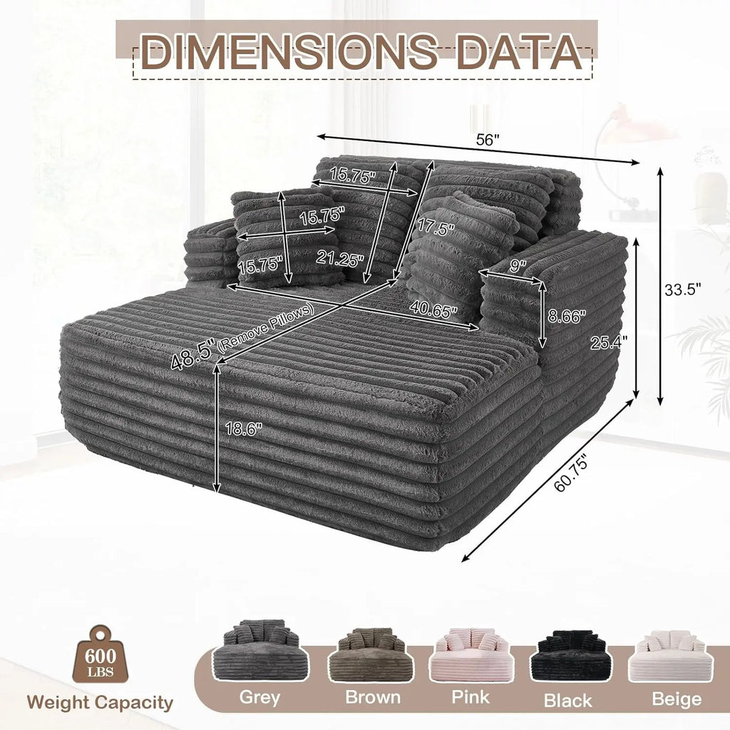 56 Inch Wide Indoor Chaise Lounge Chair Plush Fur Sofa