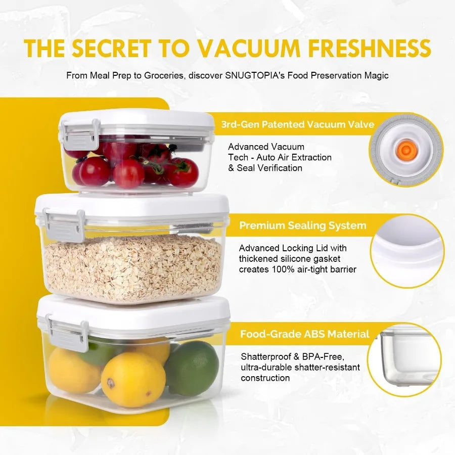 Vacuum Seal Food Storage Containers, Leakproof, Freshness, BPA-Free Kitchen Organizers, Ideal for Fruits, Veggies, Meats, Leftov