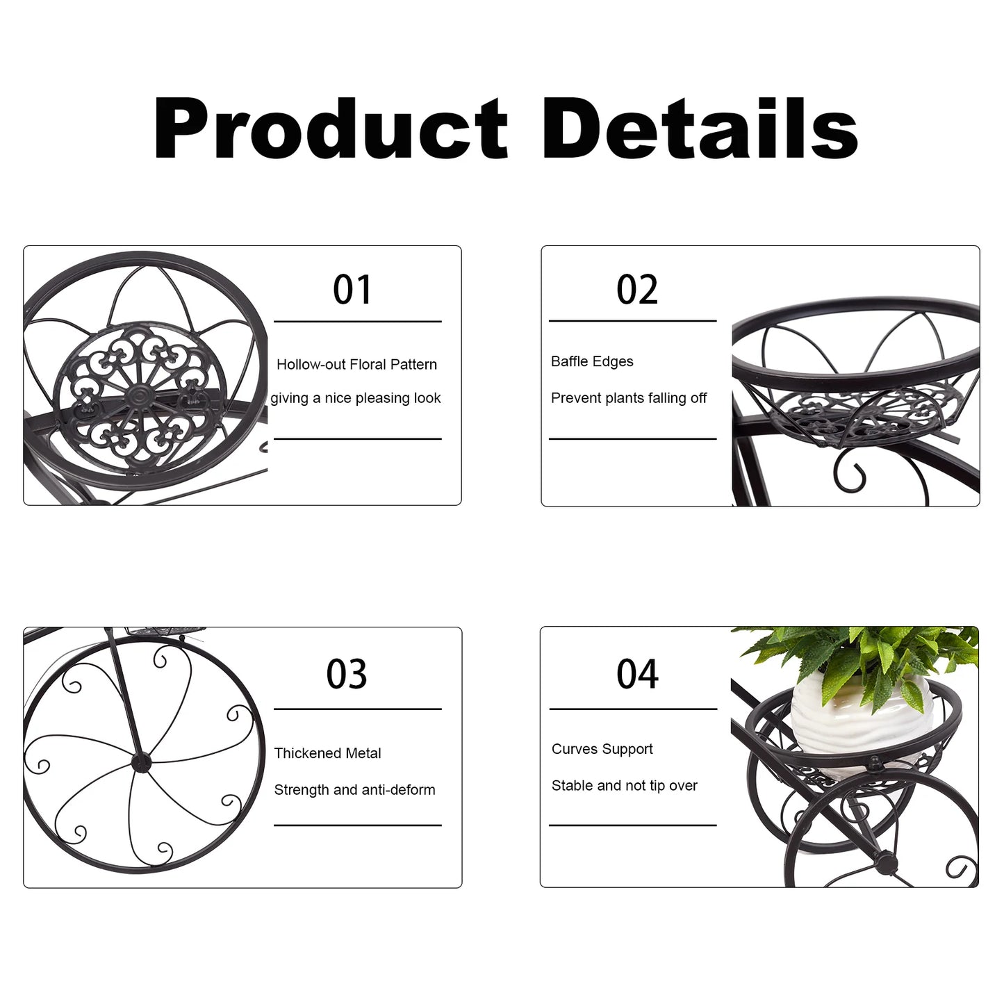 3 Tier Bicycle Plant Stand Metal Flower Pot Holder for Home Garden Patio