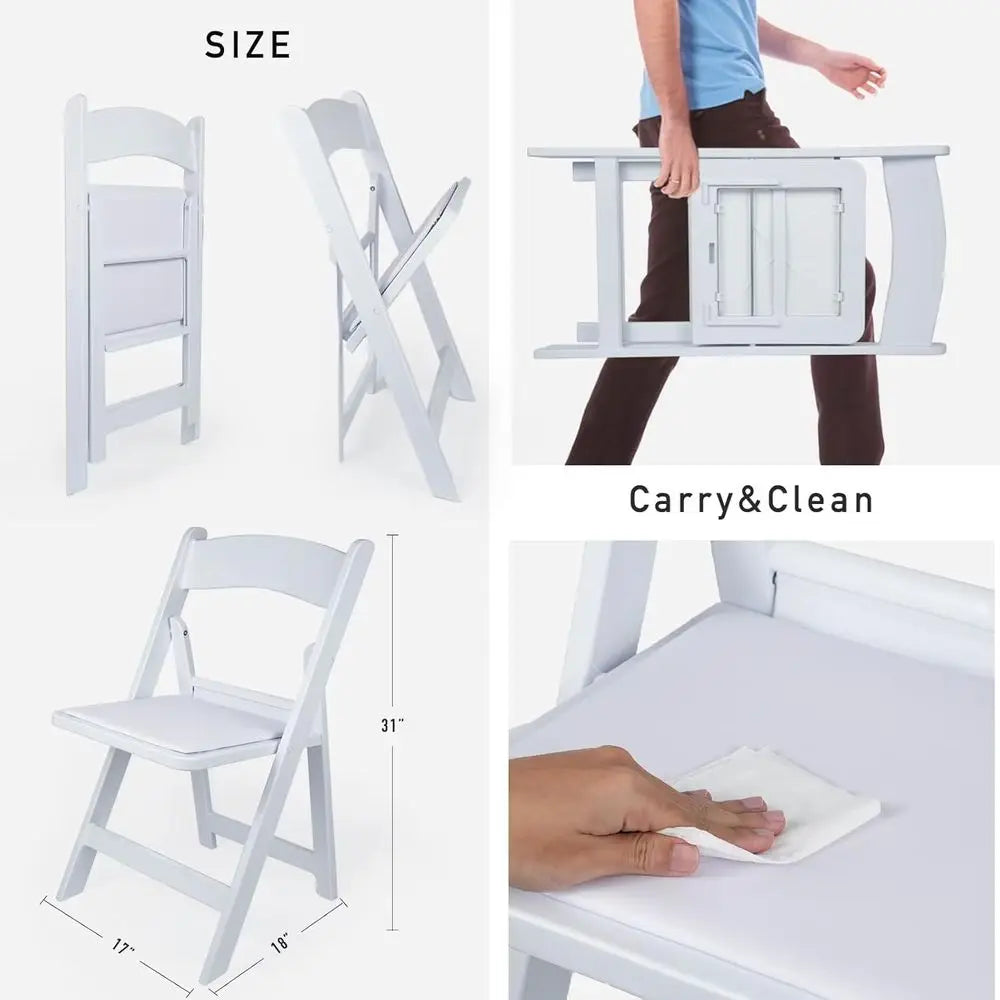 White 4 Piece Lightweight Resin Folding Chairs With Padding 800lb