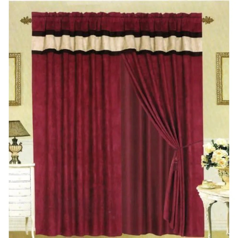 7 Piece Burgundy Brown Black Bed in a Bag Micro Suede Queen Comforter Set with Accent Pillows