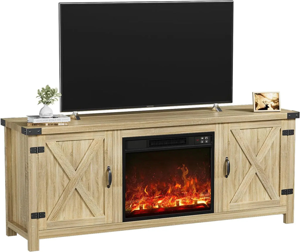 Modern Farmhouse TV Stand with Two Barn Doors and Storage Cabinets,Living Room Furniture,Entertainment Center Console Table