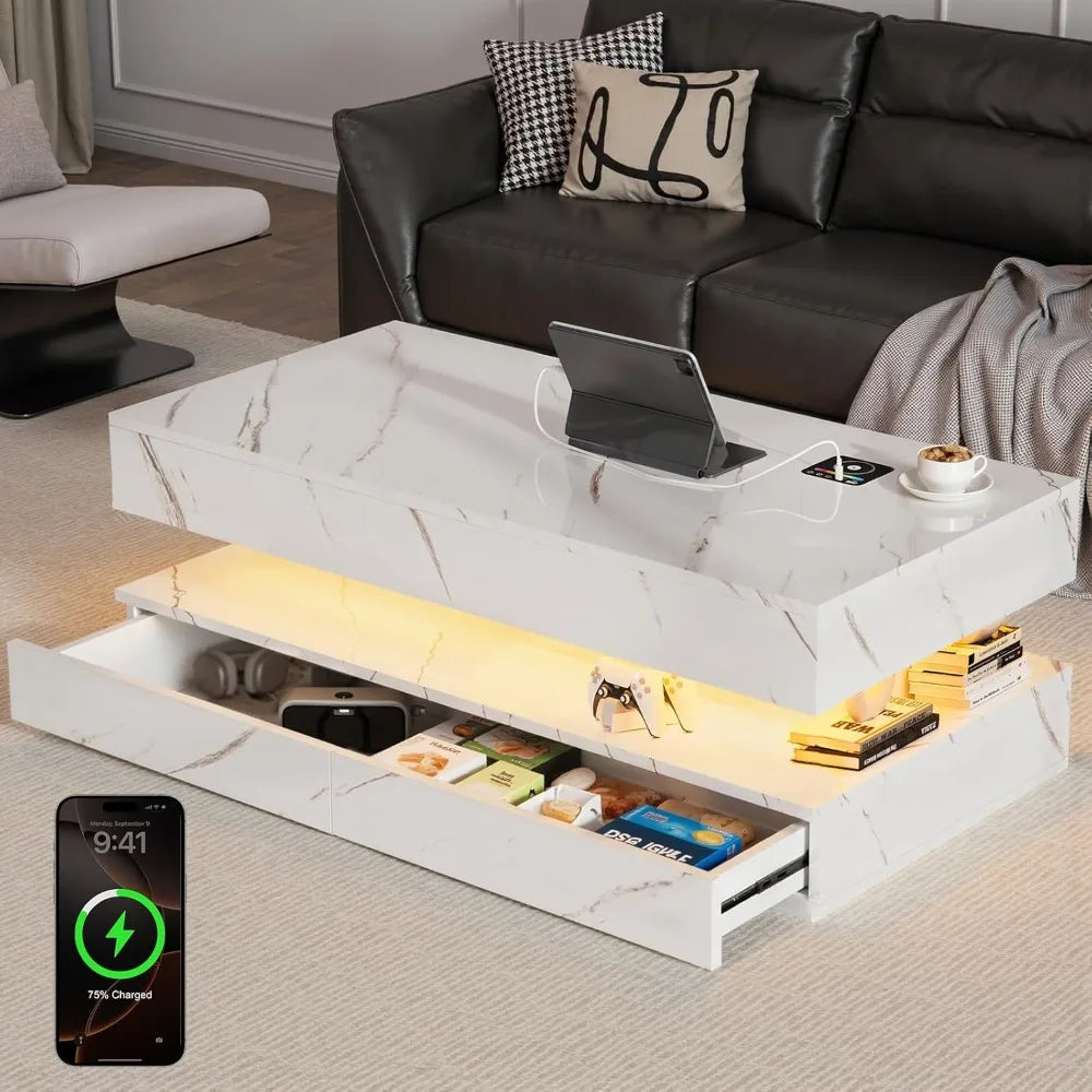 47.2 Inch Coffee Table With Storage Drawers And Wireless Charging