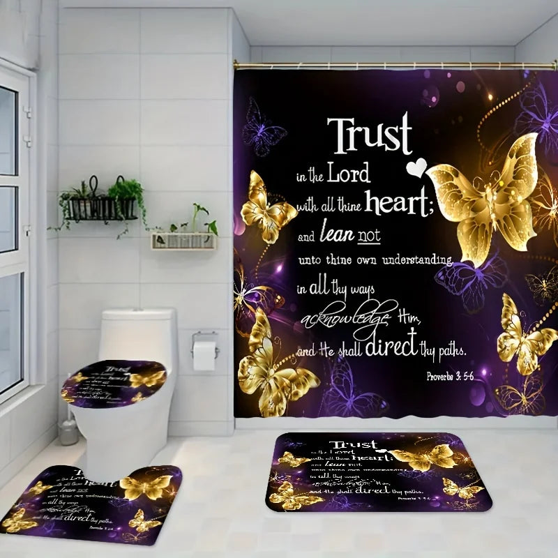 Inspirational Butterfly Bathroom Four Piece Set With Golden Butterflies