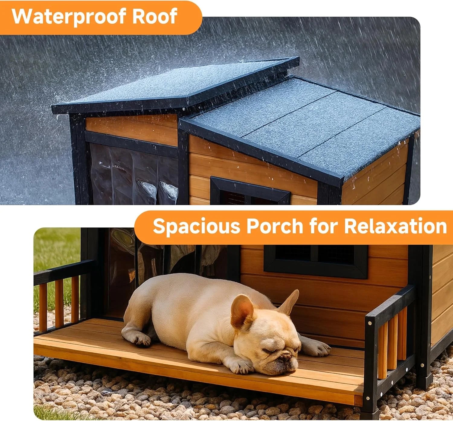 Large Wooden Insulated Dog House With Elevated Floor Outdoor Shelter