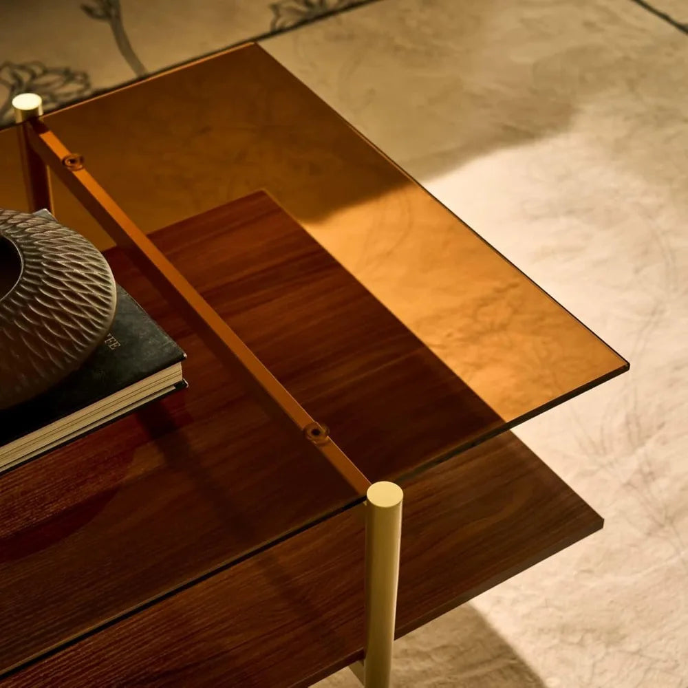 Mid Century Modern Large Glass Coffee Table With Gold Legs