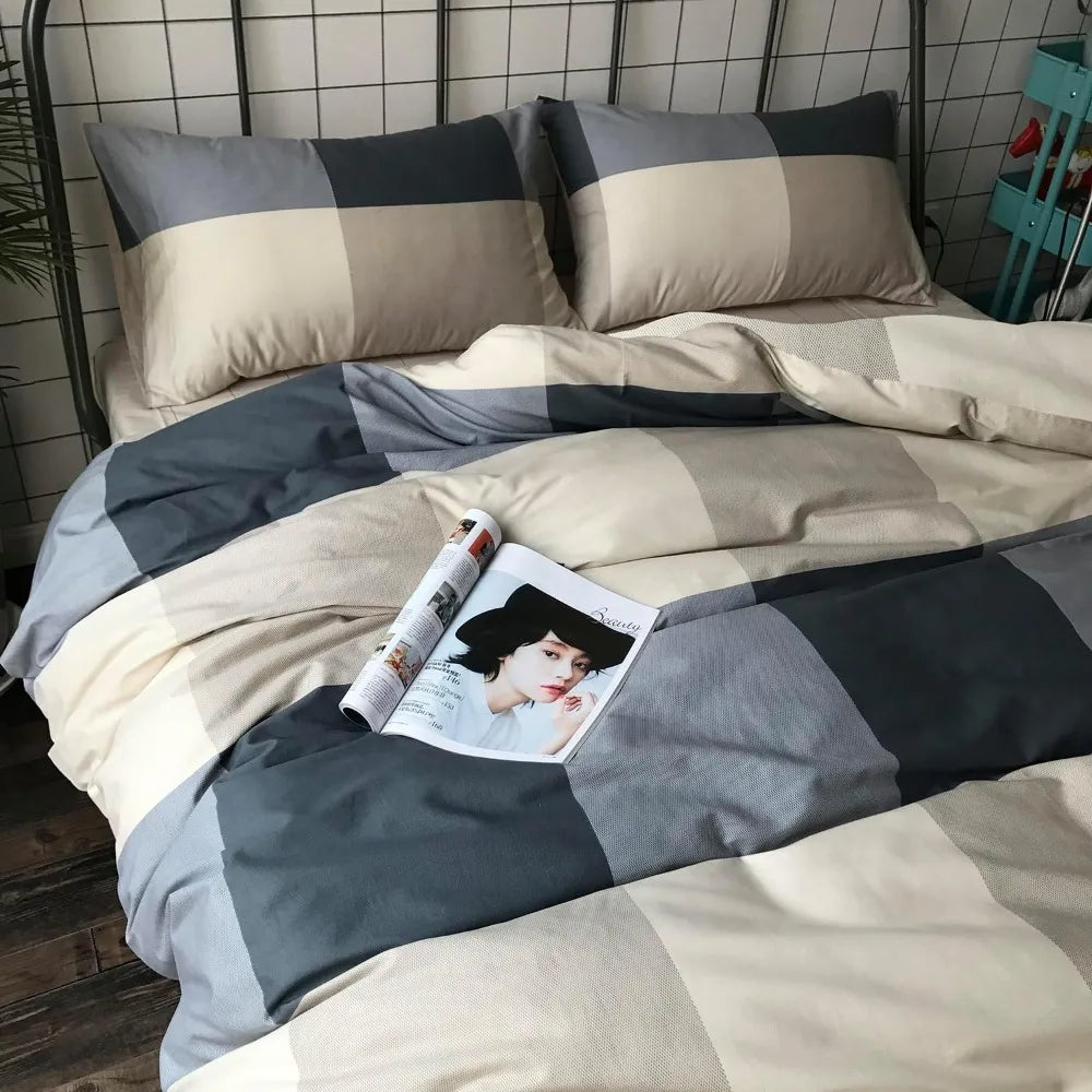 King Comforter Set Men Boys Geometric Checkered Plaid Printed Bedding Comforter for All Season Soft Lightweight Bedding